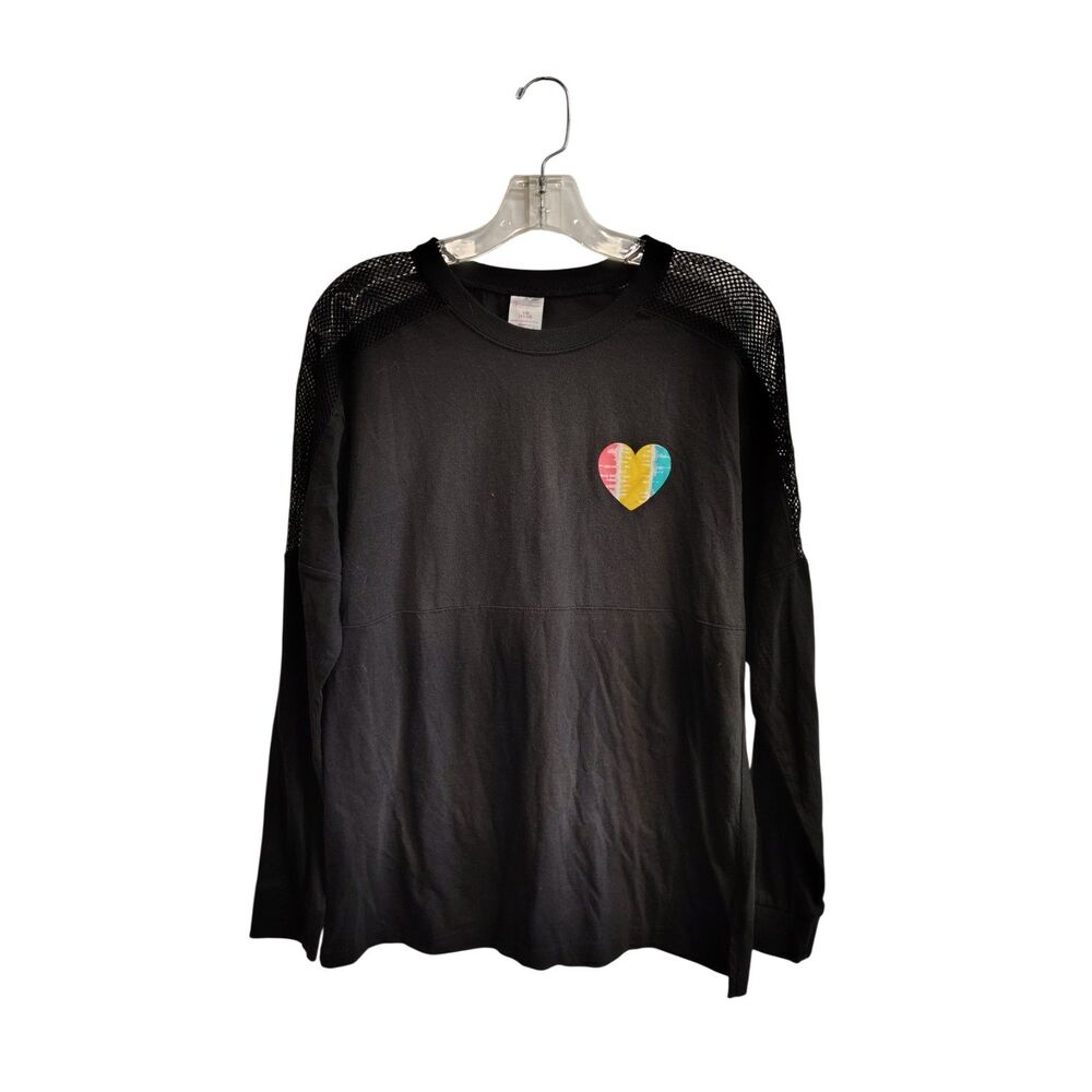 No Boundaries Large Women's Black Lace Shoulder‎ Heart and Love Graphic Sweater